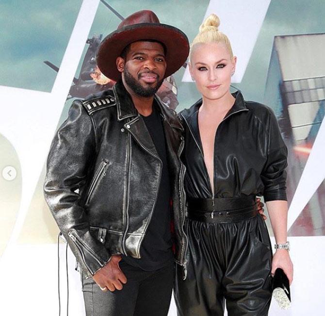 Lindsey Vonn and fiance PK Subban when they attended the premiere of Dwayne Johnson-Jason Statham starrer 'Hobbs and Shaw'. She captioned it: Congrats @therock on a badass movie @hobbsandshaw!! So thankful to have you as my mentor and inspiration. This movie is just another example of how your hard work pays off! #twothumbsup