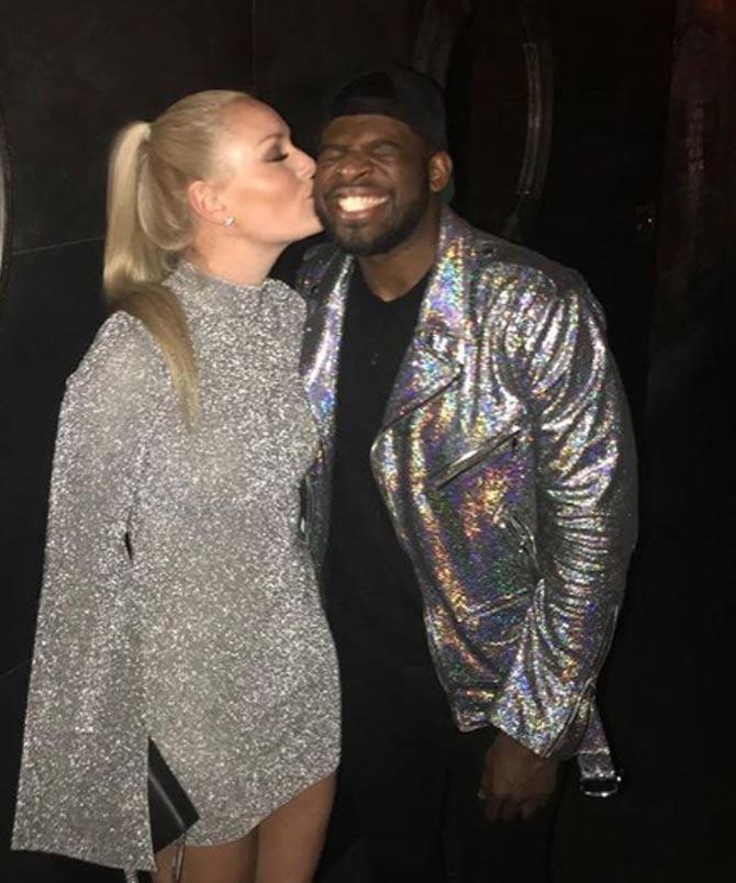 In picture: Lindsey Vonn lovingly kisses her fiance PK Subban as she can't help but smile away