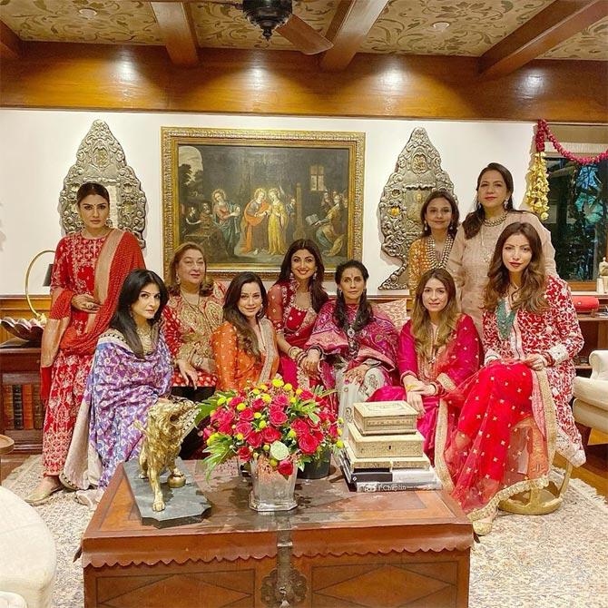Karwa Chauth at Anil Kapoor's house: The actor's wife Sunita Kapoor organised a Karwa Chauth puja at her residence in Mumbai which marked the presence of several of Bollywood's A-listers who came together to break their day-long fast. Shilpa Shetty, Raveena Tandon, Antara Motiwala, Padmini Kolhapure, Neelam Kothari were seen. While some were seen draped in the traditional style saree, others added a twist to it and some put on a salwar kurta for the occasion. Apart from them, Sanjay Kapoor's wife Maheep was also present in traditional finery.