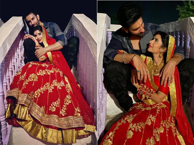 Charu Asopa Sen: Sushmita Sen's sister-in-law and TV actress Charu Asopa, who got hitched this year with the former's brother Rajeev Sen, celebrated her first Karwa Chauth. She posted these adorable pictures with the caption - 