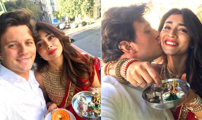Shriya Saran: The actress, who is no longer keeping husband-Russian tennis player Andrei Koscheev out of the public eye, took to Instagram to share candid snaps of the festive day! She captioned the picture: Happy karva chauth to every one from Barcelona. Miss my mom and @aartisaran15 love this simple gotapatti saree gifted by mom! @Sithara_kudige you make stunning blouses.