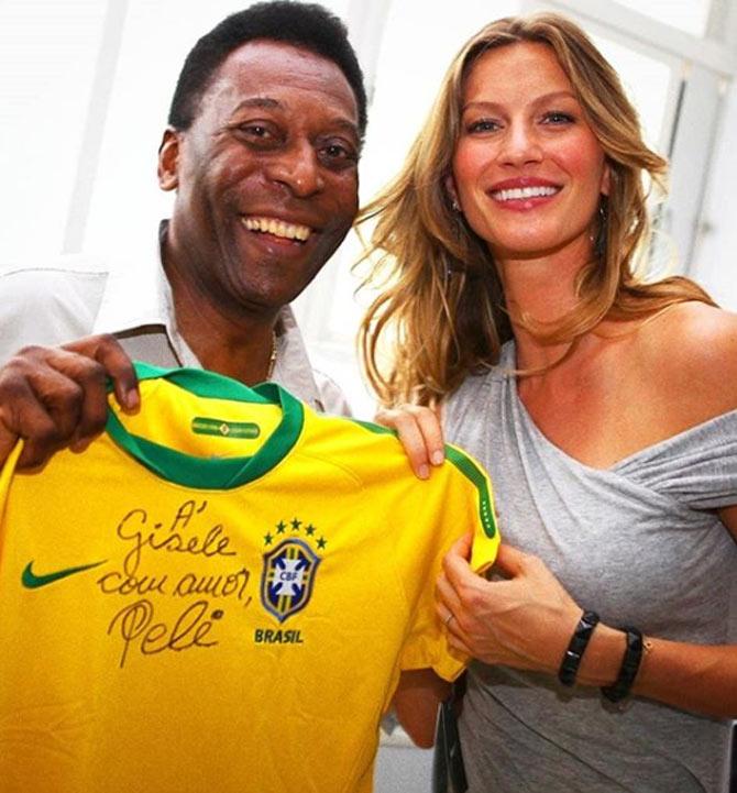 Pele with Gisele Bundchen: A happy birthday to someone almost as good-looking as me, my fellow Brazilian, @gisele! 