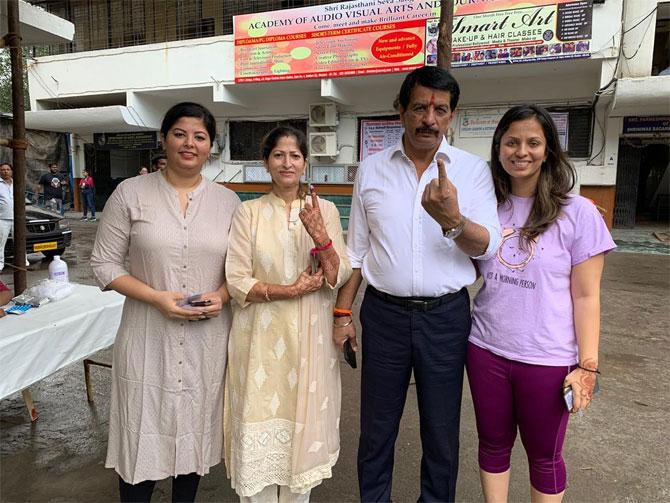 Former encounter specialist Pradeep Sharma, who is contesting on a Shiv Sena ticket from Nalasopara was accompanied by his family at the polling booth