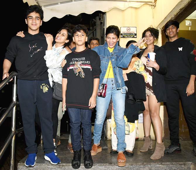 Sajid Nadiadwala's wife Wardha Nadiadwala was also spotted at the Juhu multiplex with her sons and his friends.