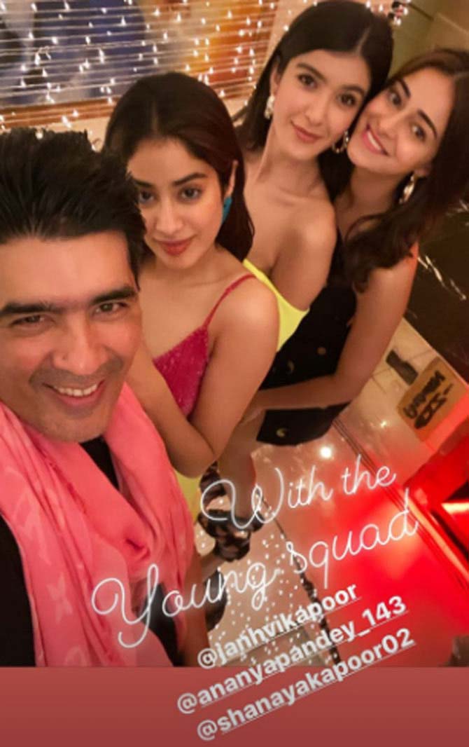 Given his character of a Marathi Warrior, Kapoor also has bulked up to get into the skin of the character in the aforementioned historical. After years, the actor has got a meaty part in a massively mounted film. Will he hit the bullseye finally?
In picture: Manish Malhotra, Janhvi Kapoor, Shanaya Kapoor and Ananya Panday at the bash.