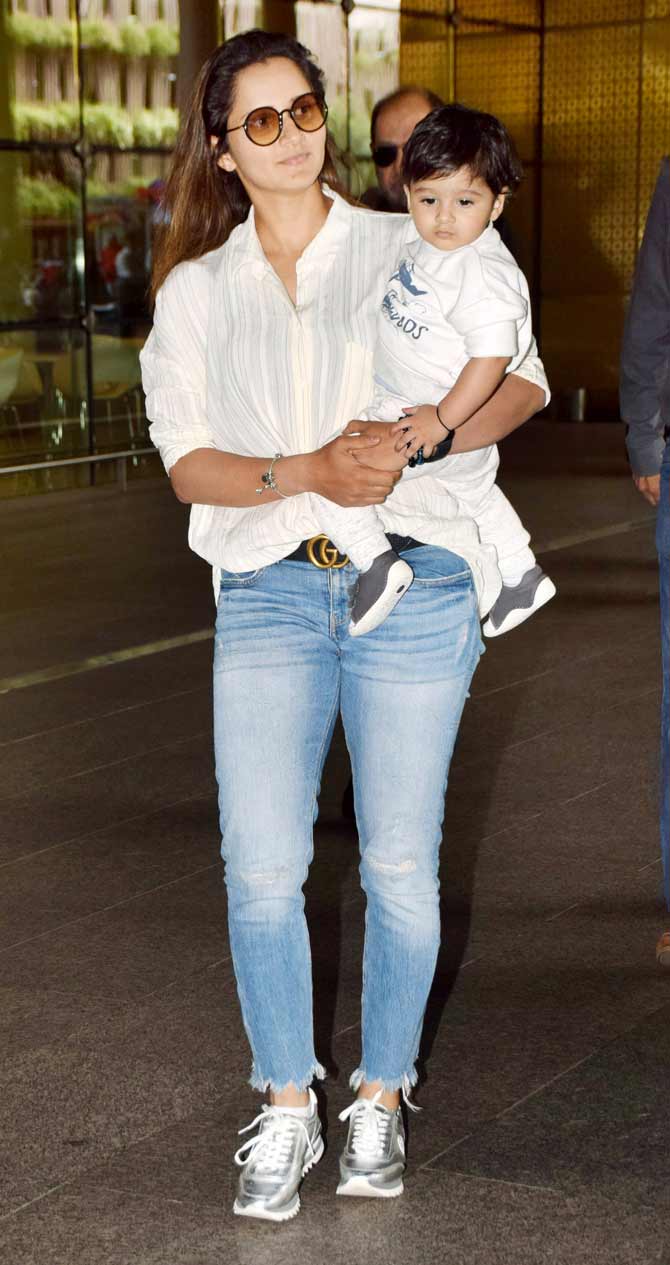 Sania Mirza lovingly carries 11-month-old son Izhaan in her arms