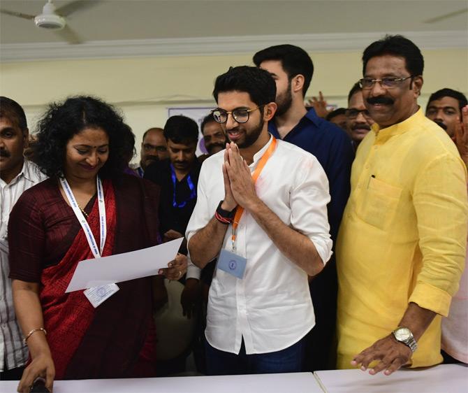 In picture: Yuva Sena chief and newly-elected Member of Legislative Assembly (MLA) Aaditya Thackeray collects his winning certificate.
