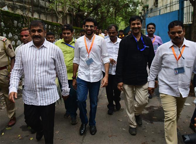 After his win, the 27-year-old Sena leader visited the Election Commission office to collect his certificate. He was accompanied by thousands of party workers and his younger brother Tejas Thackeray.