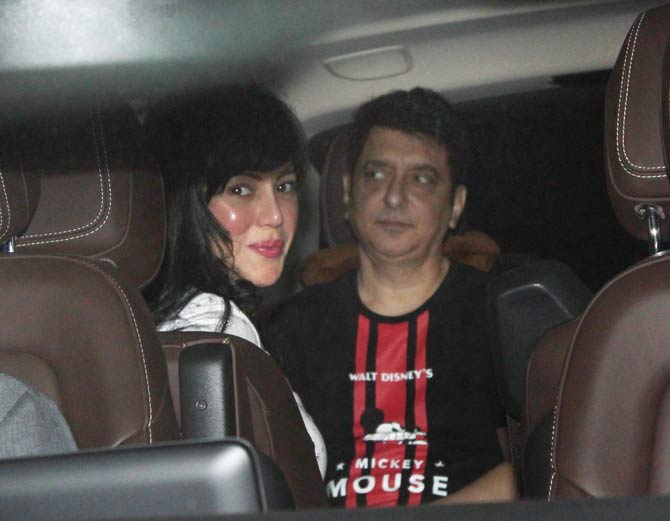 The producer Sajid Nadiadwala and wife Wardha arrives for the special screening of their film Housefull 4 in Andheri.