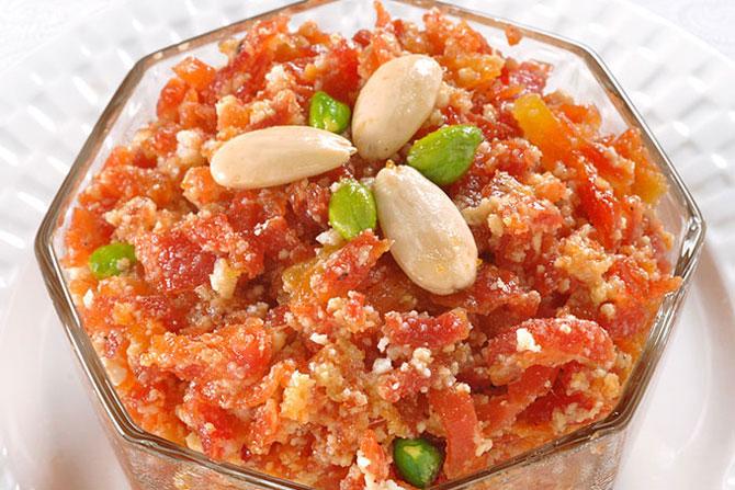 Gajar halwa: A favourite for many, gajar halwa is essential during Diwali. It is just about time when winter is setting in and we are lured towards the smell. It is made by placing grated carrots in a pot containing a specific amount of water, milk and sugar and then cooking while stirring regularly. 