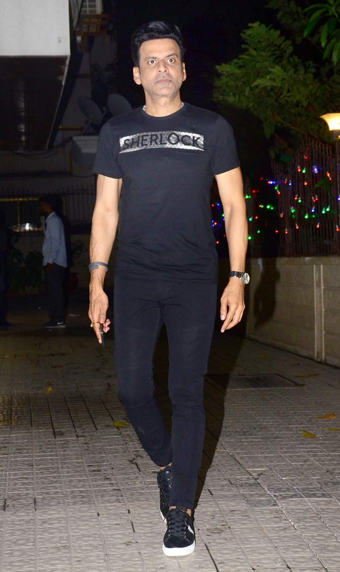 Manoj Bajpayee, too, was clicked at Pradeep Guha's Diwali bash. The actor was casual in a pair of black denims teamed with a black t-shirt. Bajpayee was recently seen in the web series, The Family Man, which was received quite well by the audience.