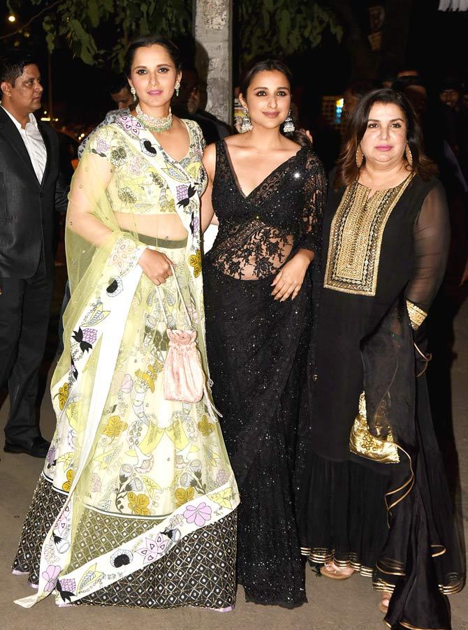 In his blog post, the megastar also expressed his gratitude to his fans for their love and prayers.
In picture: BFFs Sania Mirza, Parineeti Chopra and Farah Khan also attended Amitabh Bachchan's Diwali bash hosted at his Juhu residence.