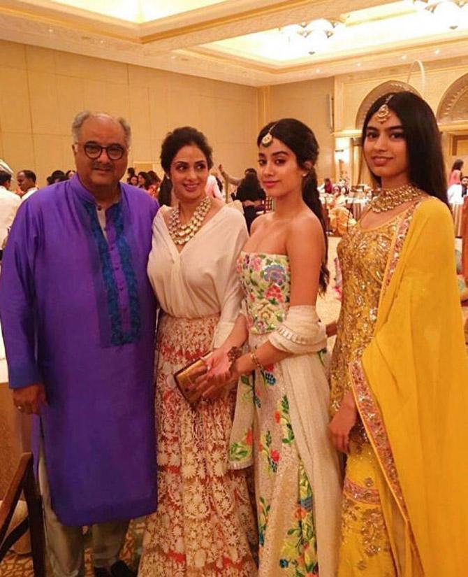 This picture was clicked at a family wedding. The ever-smiling Sridevi can be seen with her daughters Khushi and Janhvi Kapoor. The celebrated actress breathed her last on February 24, 2018.