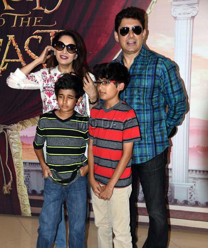 One of the most successful heroines of the Hindi film industry, Madhuri Dixit, with husband Shriram Madhav Nene and her boys Arin (b. March 2003) and Ryan (b. March 2005).