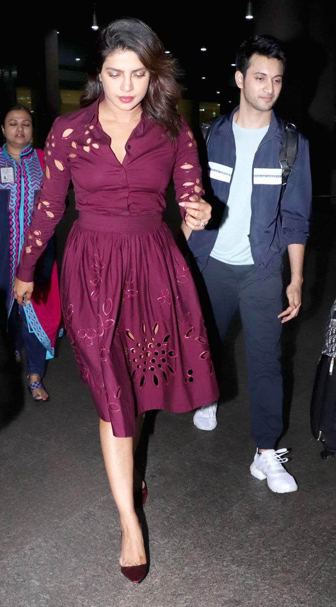 Priyanka Chopra and on-screen son Rohit Saraf were off to Delhi for a promotional event and a media interaction. The duo is currently on a promotional spree for their upcoming flick The Sky Is Pink.
