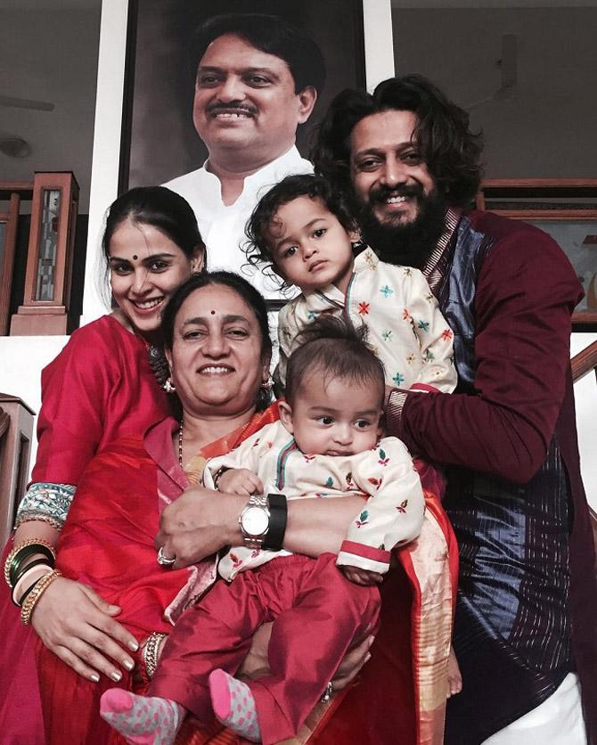 The Deshmukhs have their roots in politics and Bollywood. Riteish Deshmukh's father Vilasrao Deshmukh was a politician from Maharashtra who served two terms as the Chief Minister. While his elder brother Amit Deshmukh took his father's political legacy ahead, Ritiesh found success in Bollywood. Also seen in this picture is Ritiesh's wife Genelia D'Souza, mother Vaishali Deshmukh and his two boys Riaan and Rahyl.