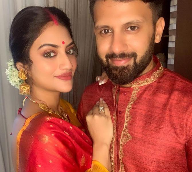 Nusrat Jahan took to Instagram and shared pictures from Ashtami celebrations where the two were seen offering prayers and taking part in traditional festivities. For the Durga Puja celebrations, Nusrat donned a red saree and tied her hair in a neat bun while her husband Nikhil Jain sported a red kurta pyjama for the festive ocassion as the two were seen twinning in hues of red