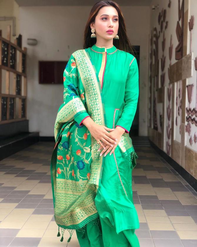 A day before performing the Dirga Puja at home, MP Mimi Chakraborty shared a a stunning picture of herseld in a traditional avatar. In the picture, Mimi sported a green salwar suit as she captioned the post: Pujo pujo pujo!