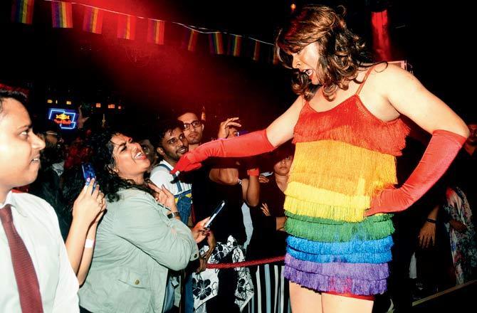 Drag queen Harish Iyer puts up a show as part of the Queer Freedom Tour, which took place in Mumbai. Pic/Satej Shinde