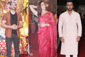Hrithik Roshan, Ranbir Kapoor, Alia Bhatt at Durga Puja Pandal in Juhu