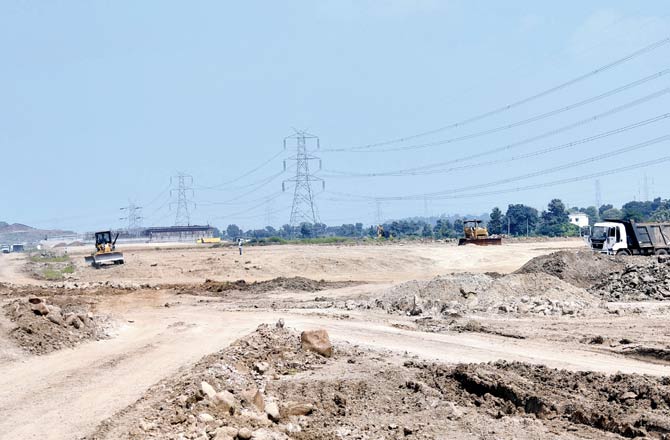 Construction of the Maharashtra Samruddhi Mahamarg near Butibori village