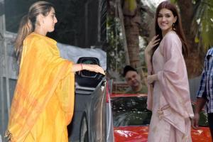 Kriti Sanon and Sara Ali Khan seen at Dinesh Vijan's office for Diwali