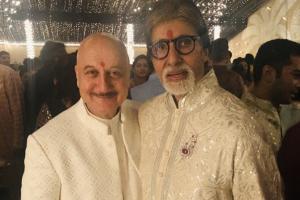 Anupam Kher has a fan moment with Amitabh Bachchan at his Diwali party