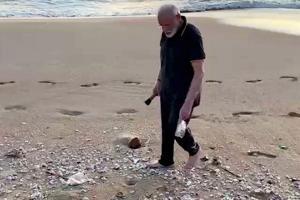 PM Narendra Modi goes plogging at Mamallapuram beach 