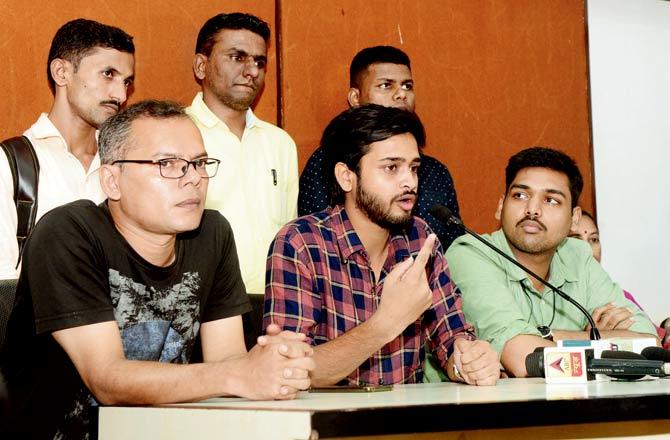 The protestors interacted with the media at the Press Club on Thursday. Pic/Suresh Karkera