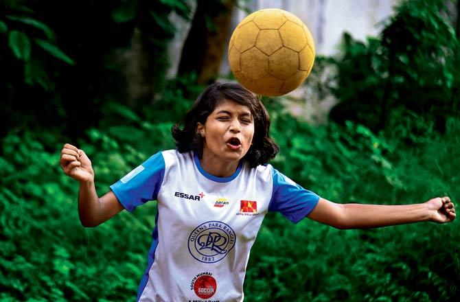 Aditi Pandire has been selected among 6,500 young footballers from South Mumbai, to train at the London-based Queens Park Rangers Football Club-s youth academy for two weeks. Pic/Atul Kamble