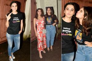 Taapsee Pannu, Bhumi Pednekar with sister Samiksha at Saand Ki Aankh screening in Juhu