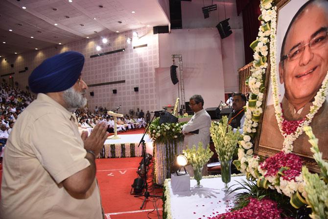 Akali Dal leader Sukhbir Badal paid homage to former Union Finance Minister and senior BJP leader Arun Jaitley at a condolence meeting organised in his remembrance by BJP in New Delhi