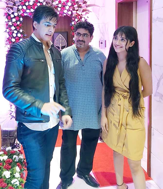 The show has witnessed a lot of changes over 11 years. It began with the story of Akshara and Naitik, played by Hina Khan and Karan Mehra, respectively.
In picture: Mohsin Khan, Rajan Tyagi and Shivangi Joshi were spotted goofing around at the party.