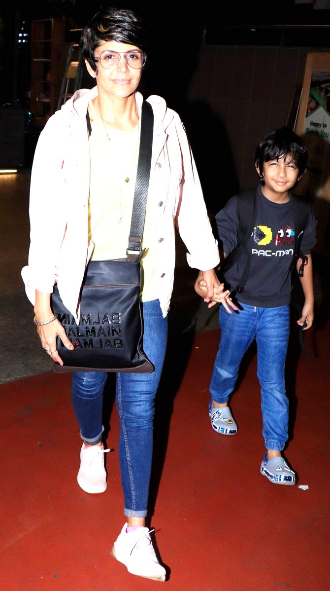 Mandira Bedi, who was last seen in Prabhas-starrer Saaho, was spotted at the Mumbai airport with son Vir.