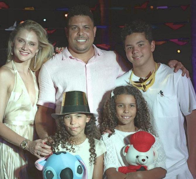 Ronaldo is also the second-highest goalscorer of all time for Brazil behind Pele.
In picture: Ronaldo with girlfriend Celina Locks and kids.