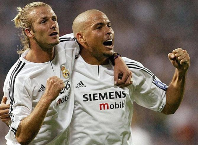 In picture: Ronaldo and former Real Madrid striker and England footballer David Beckham.