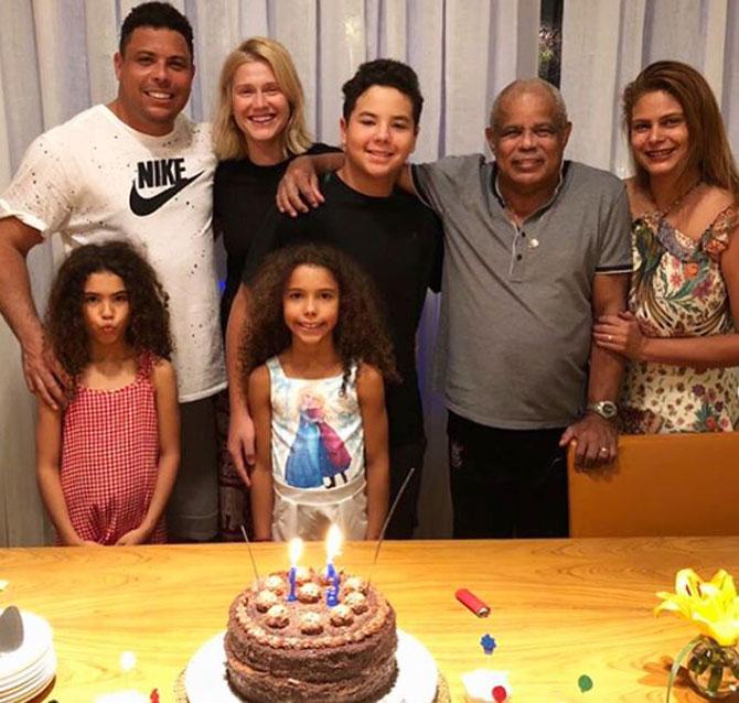 Ronaldo was part of the famous three along with Rivaldo and Ronaldinho during the 2002 World Cup. Ronaldo was the highest goalscorer with 8 goals in the tournament.
In picture: Ronaldo with girlfriend Celina Locks and family.