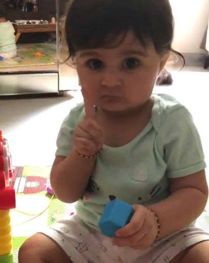 This one's our personal favourite. Look at those adorable eyes! Neil Nitin Mukesh shared Nurvi's video on Instagram (this one's a snapshot from the same), where the little one was muttering numbers. The actor captioned the video - My Number One forever!