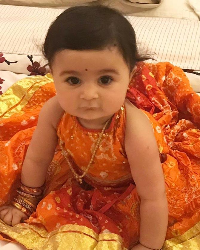 Nurvi, dressed like a doll in this orange Indian outfit, is a sight for sore eyes. Neil Nitin Mukesh had shared this adorable photo of the little one and wrote: Nurvi's Ashtahami Kanjaka Poojan today! Kanjaka Poojan is celebrated on the eighth and ninth day of Navratri when nine young girls representing the nine forms of Goddess Durga are worshipped.