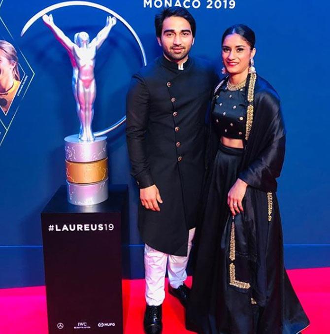 Vinesh Phogat and her husband Somvir Rathee during an event. She captioned thie pic: Incredible experience at the @laureussport awards last night! Privileged to have spent some wonderful hours in the company of some of the biggest legends of global sport. Humbled and grateful to have received this fantastic opportunity to represent at this respected international platform! #laureus19