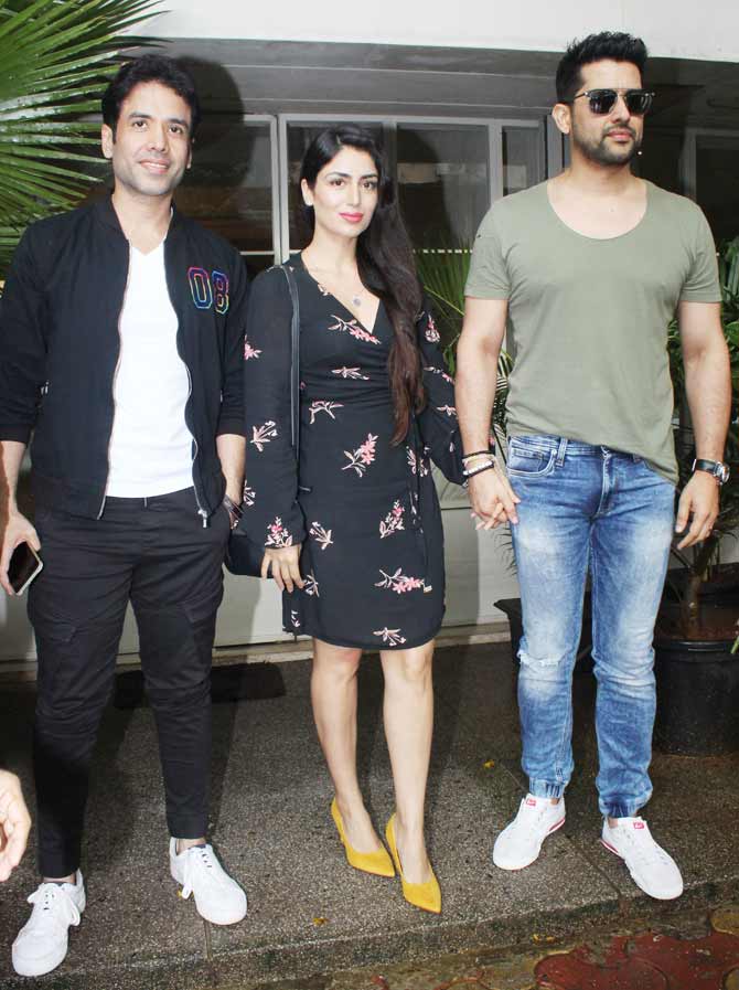 Tusshar Kapoor sported a black jacket, white tee and black pants for his outing with Aftab and Nin. Tusshar was last seen in web series Booo Sabki Phategi, he will next be seen in Akshay Kumar-starrer Laxmmi Bomb.