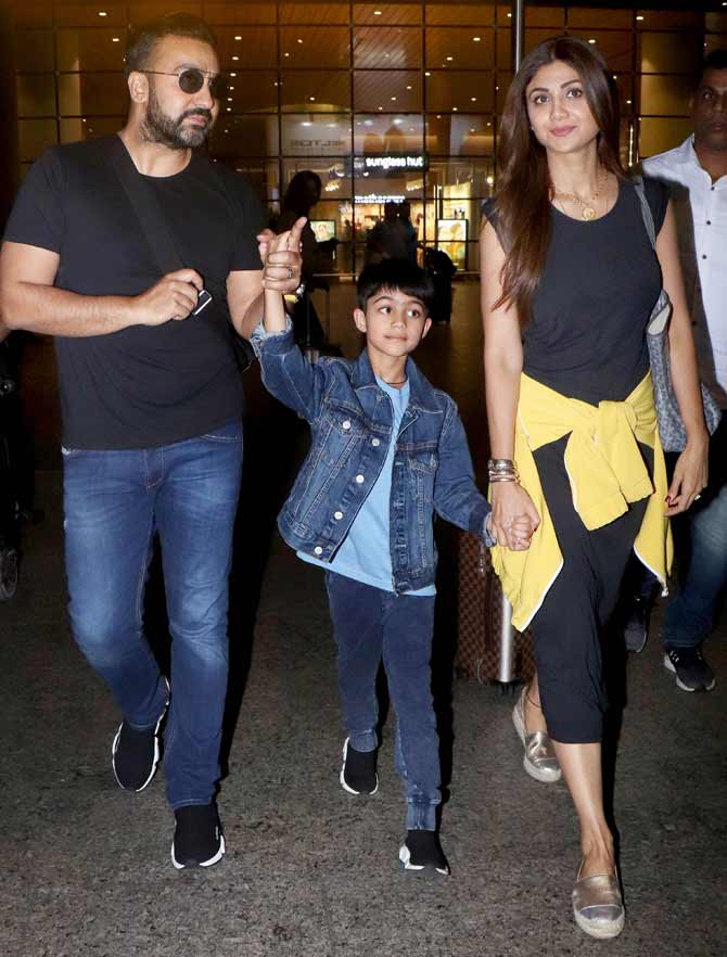 Shilpa Shetty Kundra was also clicked with hubby Raj Kundra and baby boy Viaan at the Mumbai airport. On the working front, Shilpa is all set to make her acting comeback with Nikammah, after a hiatus of 13 years.