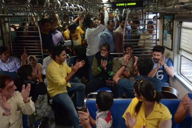 Amitabh Bachchan was spotted singing in a Mumbai local train to raise money for cancer patients. The megastar accompanied Saurabh Nimbkar, who sings in the locals for raising money and even featured on the TV show Aaj Ki Raat Zindagi, which was hosted by the megastar himself.