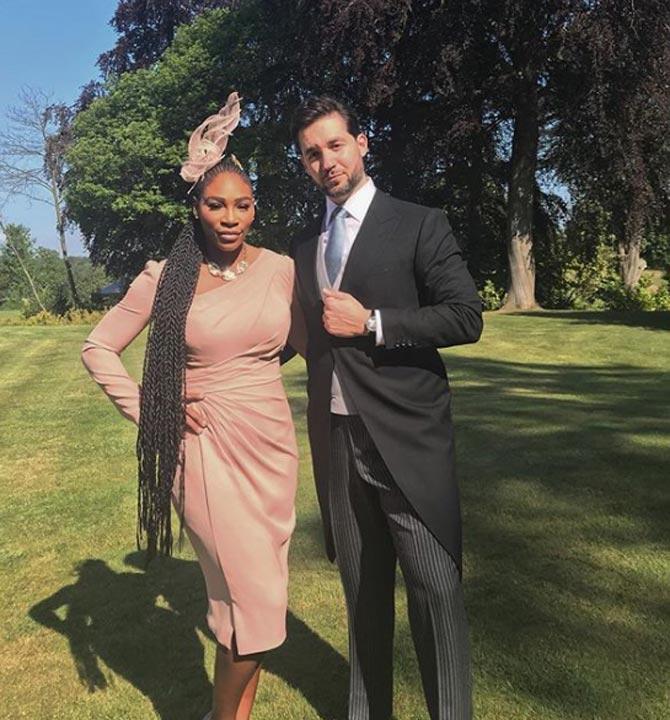 Serena Williams shared this picture with husband Alexis Ohanian at an event. While Serena looked classy in a pink dress and a matching hat, Alexis wore black trousers and a matching long coat along with a white shirt, waist-coat and a blue tie