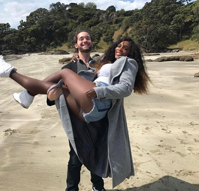 One of Serena Williams' earliest and most candid photos with husband Alexis Ohanian. She captioned it: My only regret is not pointing my toe sorry coach Garry