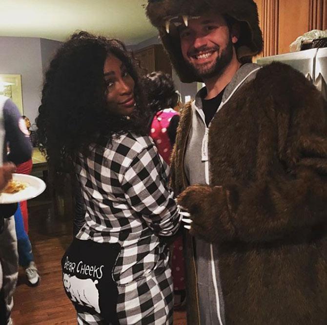 Serena Williams shared this fun-filled photo with hubby Alexis Ohanian. While she was dressed in a black and white dress with 'bear cheeks' written on the rear, her husband Alex dressed as a bear himself. She captioned it: Bear necessities