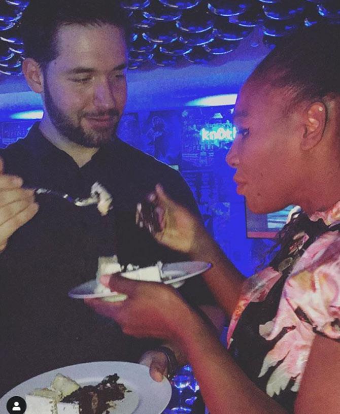 Serena shared this picture with hubby Alexis and captioned it: Once a year @alexisohanian and I have what we call Selexis day. It can fall on any day out of the year. This year was my year to plan it and I decided to surprise Alexis bringing all his good childhood and young adult friends to the @PUBLIChotels. His day started with a scavenger hunt with clues from @ladyjcreative and ended with live band karaoke from the amazing @arleneskaraoke I have to say talking to them I learned a lot more about him. Fun fact at our wedding we forgot to eat cake so out wedding cake designer @everythinglulu made us a replicate cake! We finally got to eat our wedding cake!!! Love you Lex and thanks @jzevents for always making my visions come true