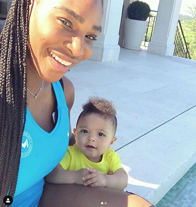 Serena Williams and her daughter Olympia in a candid selfie before they head for some pool time.