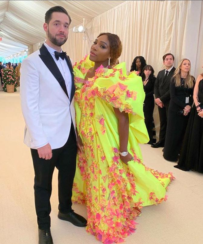 Serena Williams shared this photo from an event that she and husband Alex attended. While Serena wore a long flowery yellow dress, Alex looked smart in a black and white tuxedo. She simply captioned it: Tell me more @alexisohanian