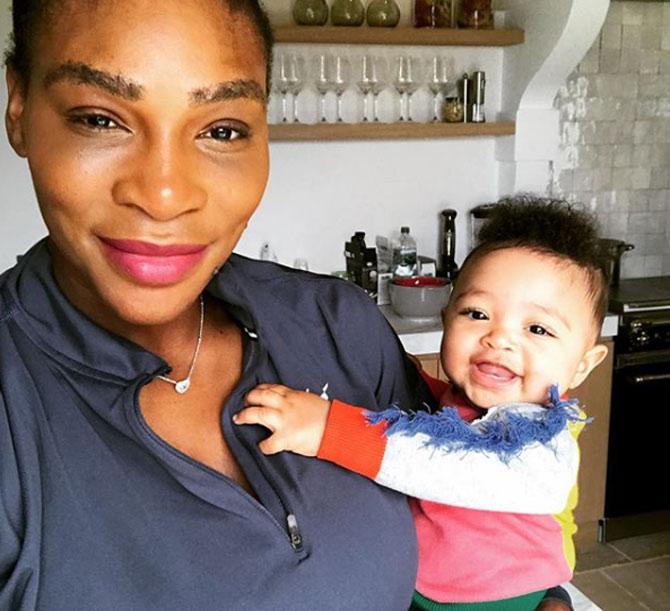 Serena Williams shared this photo with daughter Olympia and captioned it: Mama bear and baby cub #beingSerena @hbo